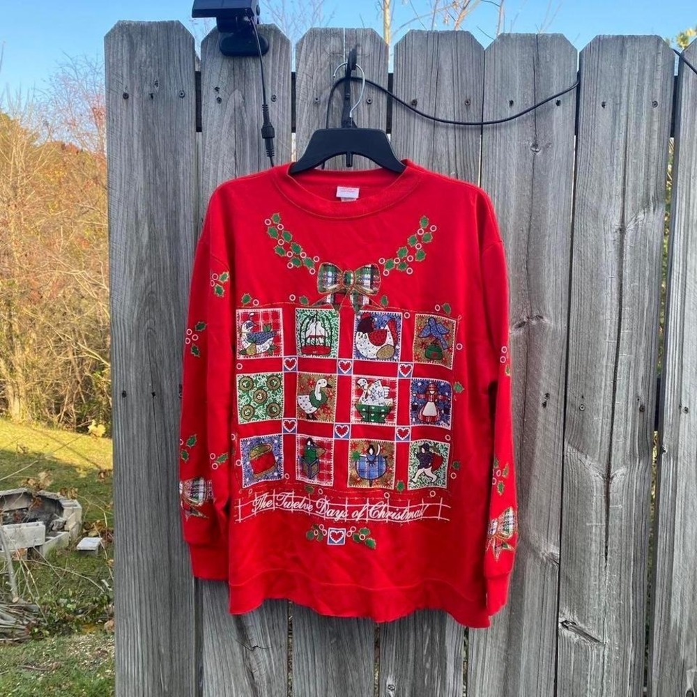 Christmas On Mainstreet Red Twelve Days of Christmas Sweatshirt M Made in USA - Picture 7 of 7